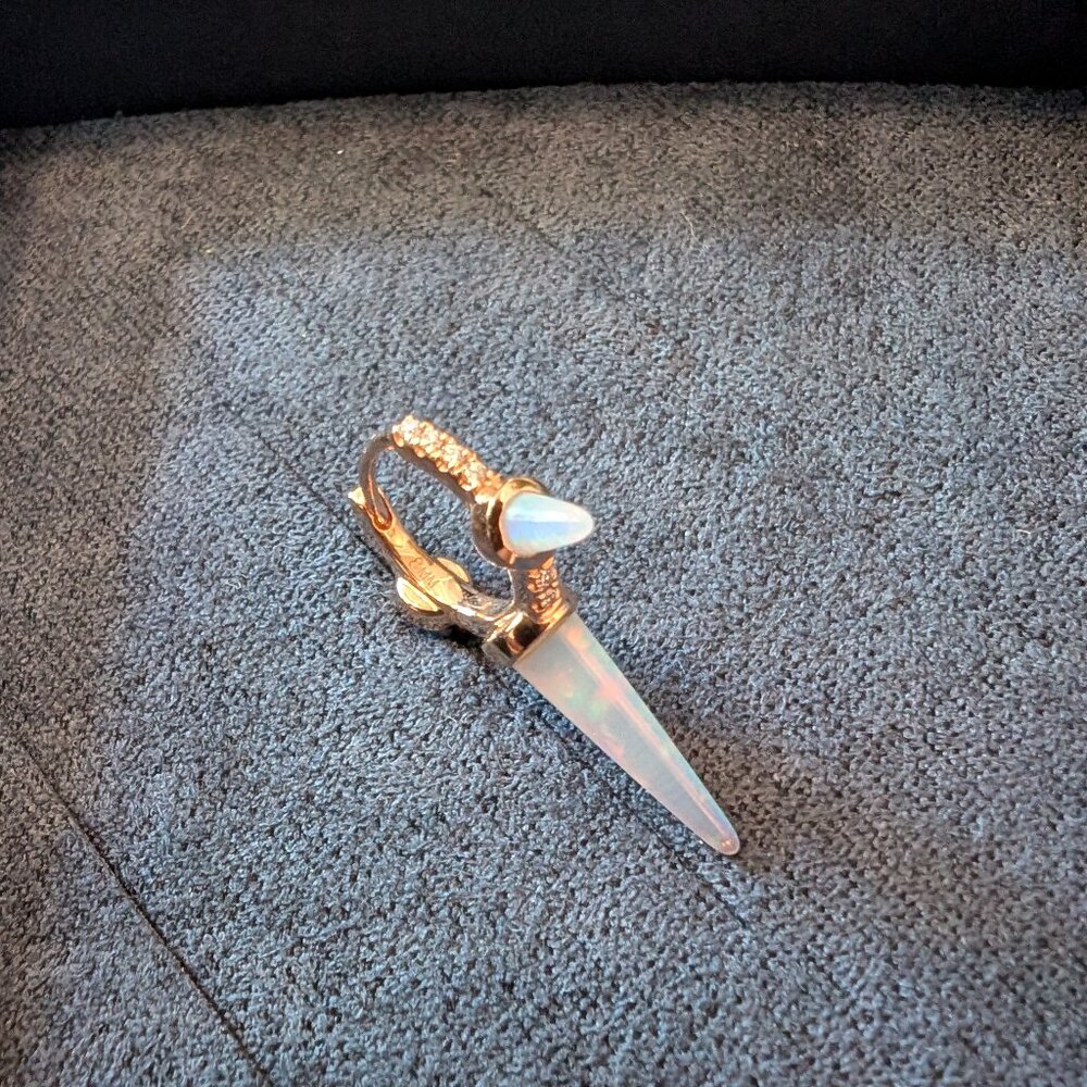 **Brand New** 8mm Triple Long Opal Spike Diamond Eternity Hoop Earring Rose Gold